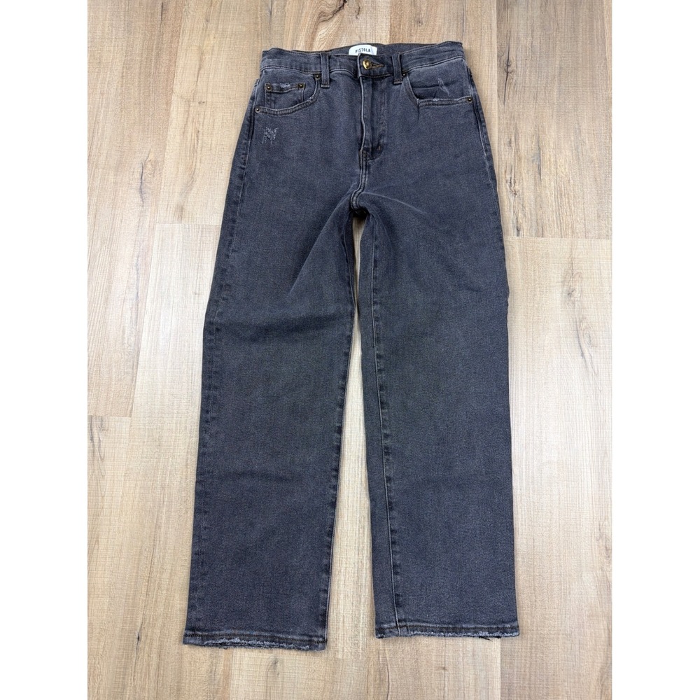 Revolve Pistola High Rise Straight Leg Jeans Washed Black Distressed 26